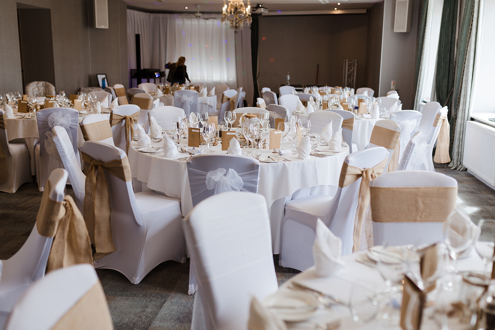Elegant wedding reception setup at St Brelade's Bay Hotel