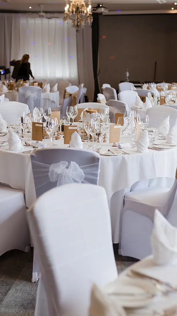 Elegant wedding reception setup at St Brelade's Bay Hotel